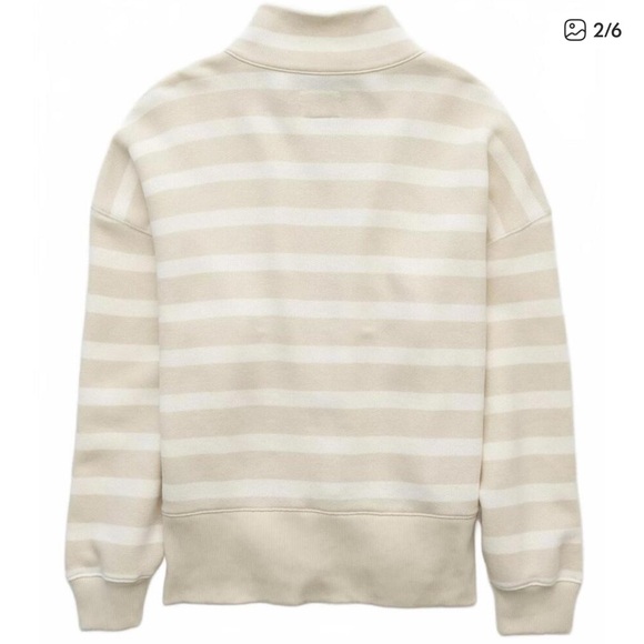 AE Big Hug Henley Sweatshirt American Eagle Beige Stripes NWT - Picture 2 of 6